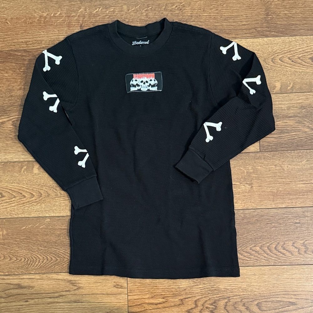 Black Long Sleeve Shirt with Skull and Bone Design